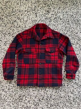 Vintage Pendleton Mackinaw Cruiser Jacket Red Plaid Double Pocket Missing Tag